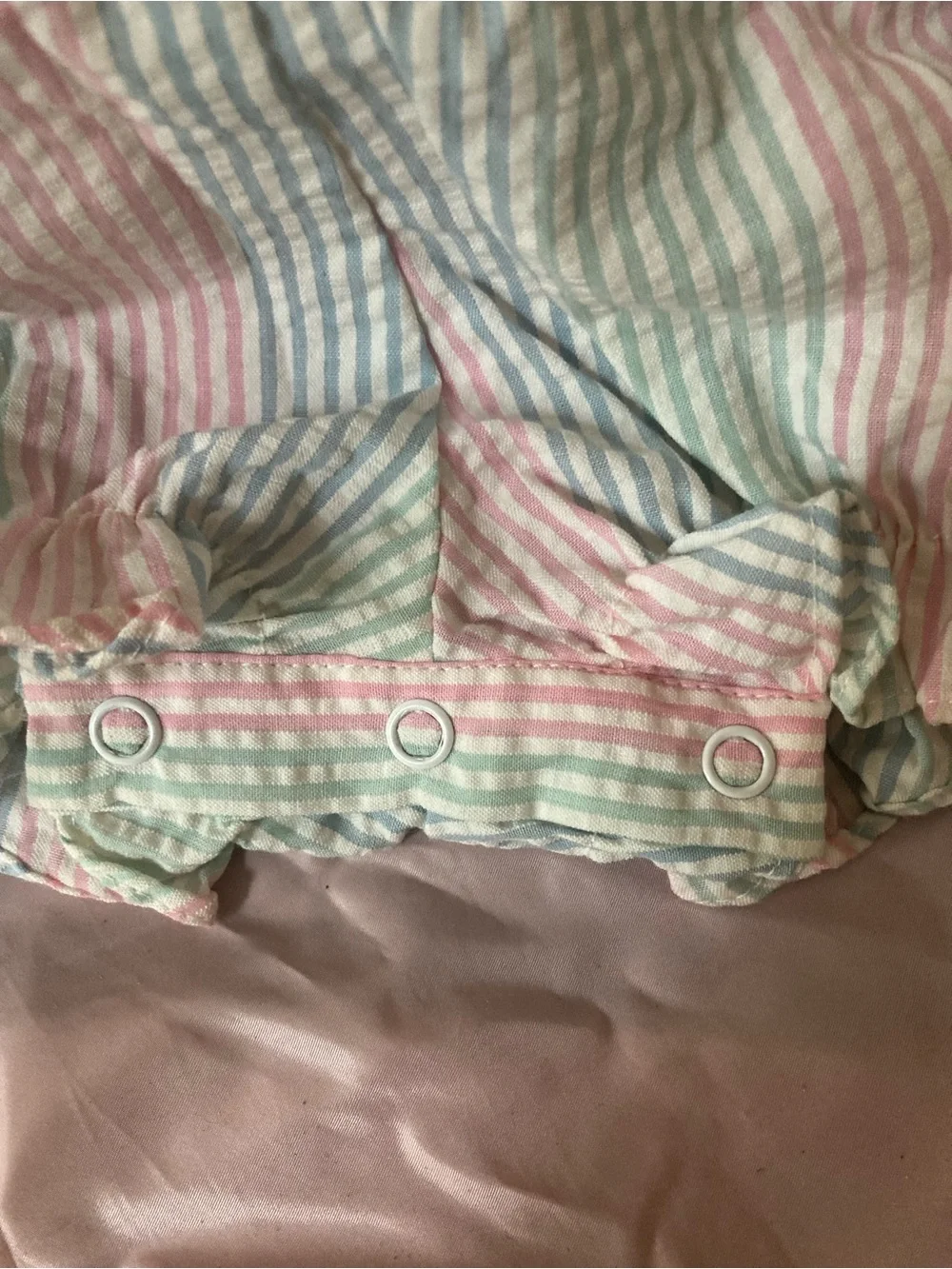 3T girls Toddlers Pastel Striped Bubble Romper with White Peter Pan Collar